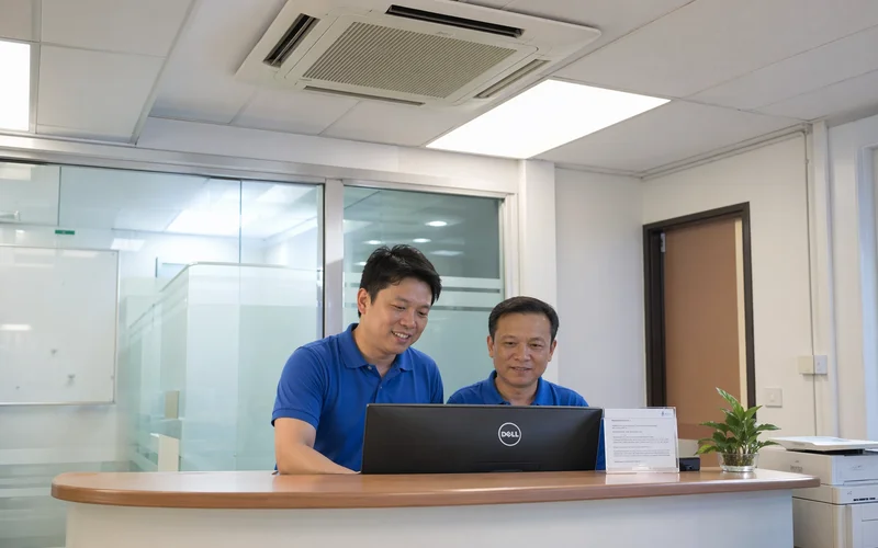 Commercial office reception with ceiling cassette aircon