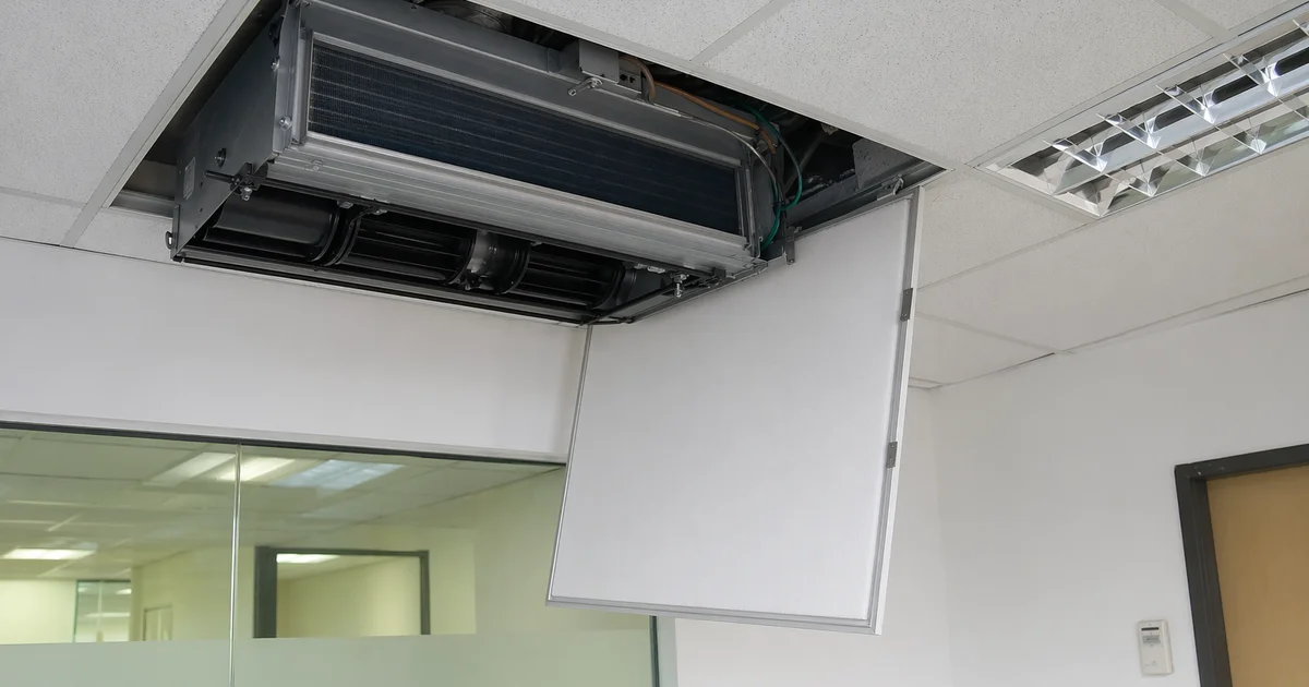 Ducted aircon access panel showing concealed FCU in ceiling