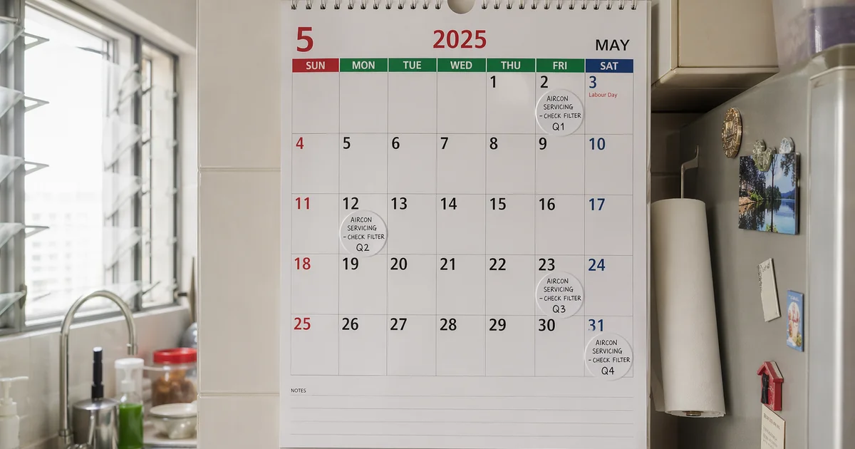 Singapore HDB calendar with monthly aircon service reminders