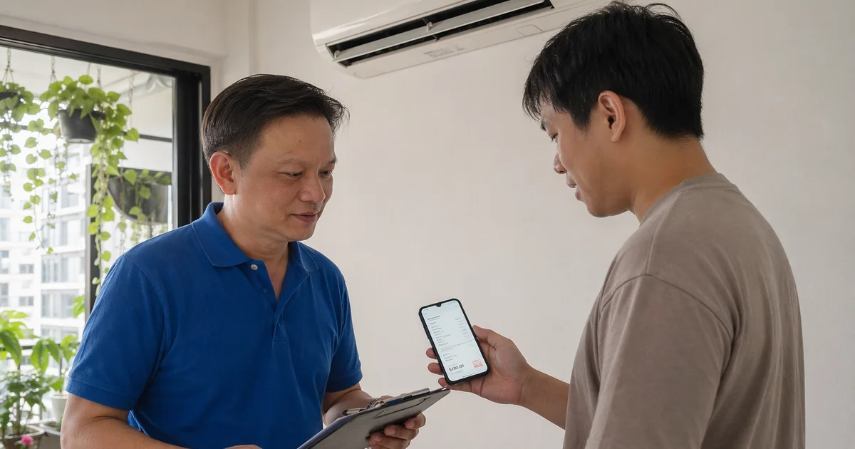 Tenant and landlord inspecting condo aircon during handover